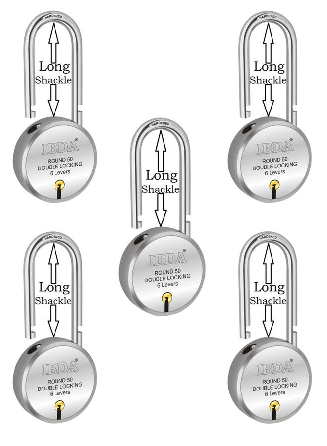 IBDA long shackle keyed lock | small lock and key |Double Locking|6 Levers' Technology|Rivetless Steel Body Padlock|Lock for home,gate,door,kadi,channel,chain,shop,school,warehouse,meter box (Pk of 5) - Image 1